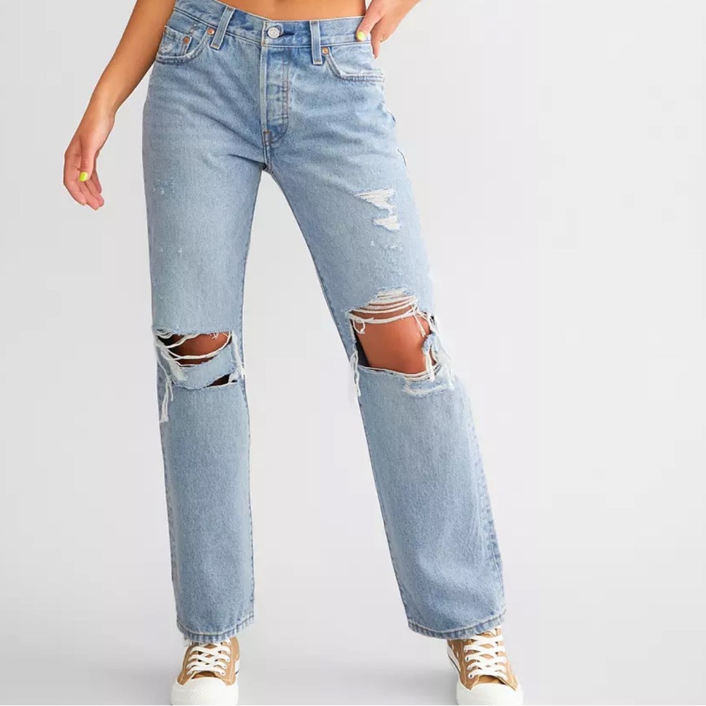 Levi's Light Blue Ripped Straight Leg Jeans